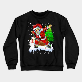 Santa Christmas Dabbing Through The Snow Dabbing Santa Snowman Christmas Lights Crewneck Sweatshirt